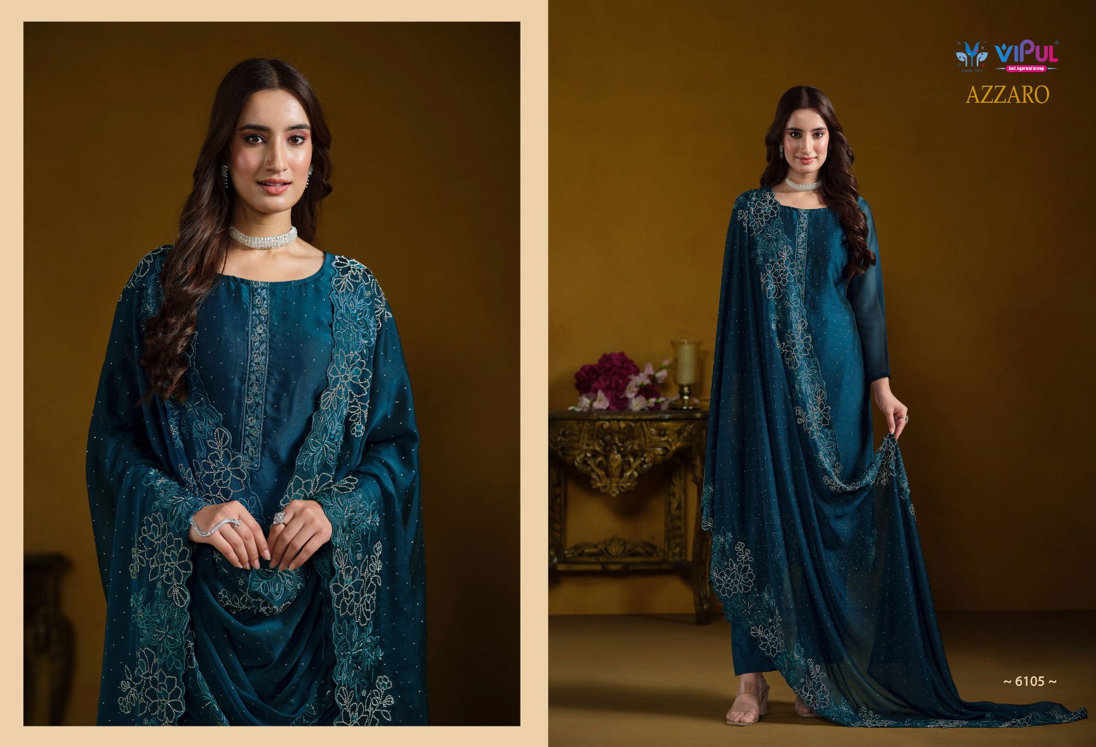 Azzaro By Vipul Swarovski Embroidery Work Designer Suits Wholesale Market In Surat
